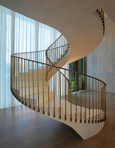 Side angle of spiral staircase.