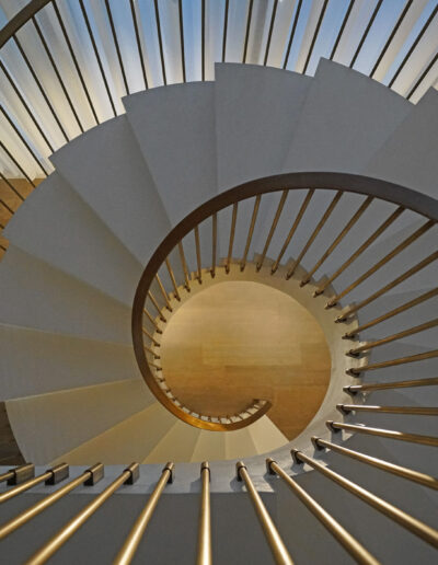 Aerial angle of spiral staircase.